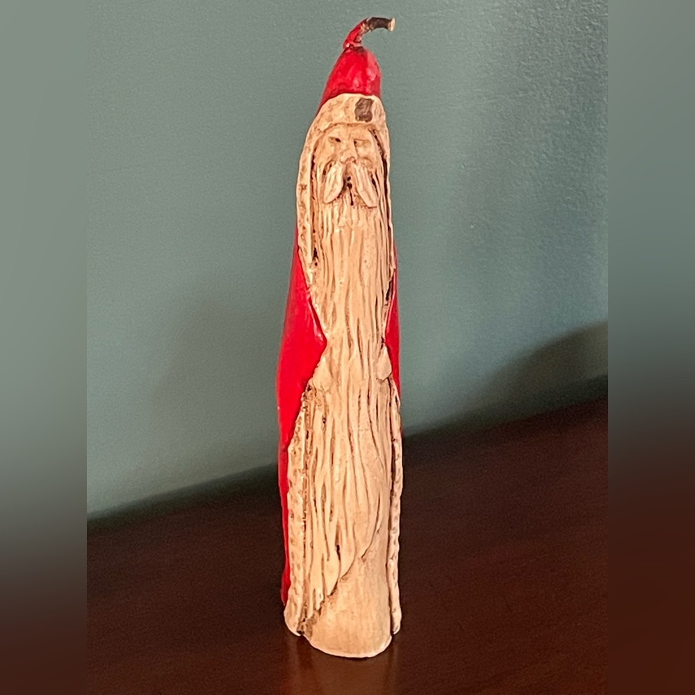 Hand Carved & Painted Santa Candle Fold Art Decor Christmas Rustic Art